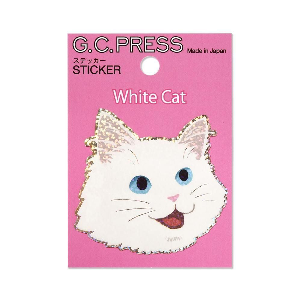 G.C. Press Die-cut Sticker - Cat Face - White Cat