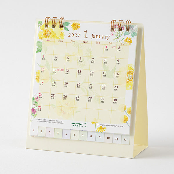 Midori Desk Ring Calendar - Country Time Flower - Small - 2027 (Coming Soon)