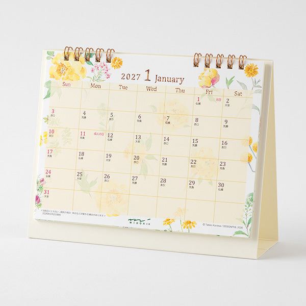 Midori Desk Ring Calendar - Country Time Flower - Medium - 2027 (Coming Soon)