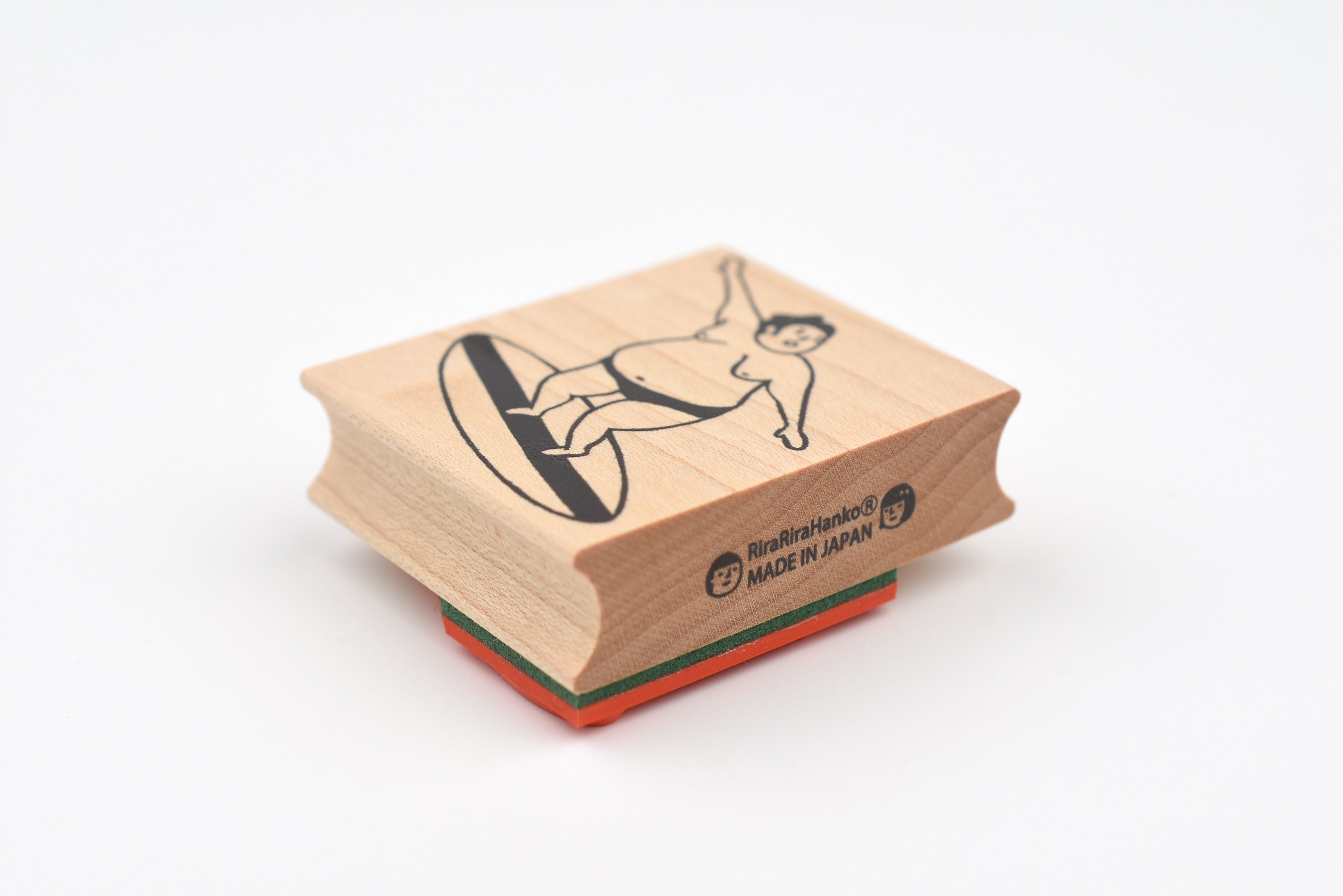 RiraRira Wooden Rubber Stamp - Sumo Wrestler Surfing