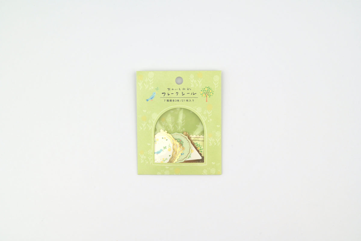 Ryu-Ryu x Honjo Ayako Flake Stickers - Pale Watercolor - Blue Bird