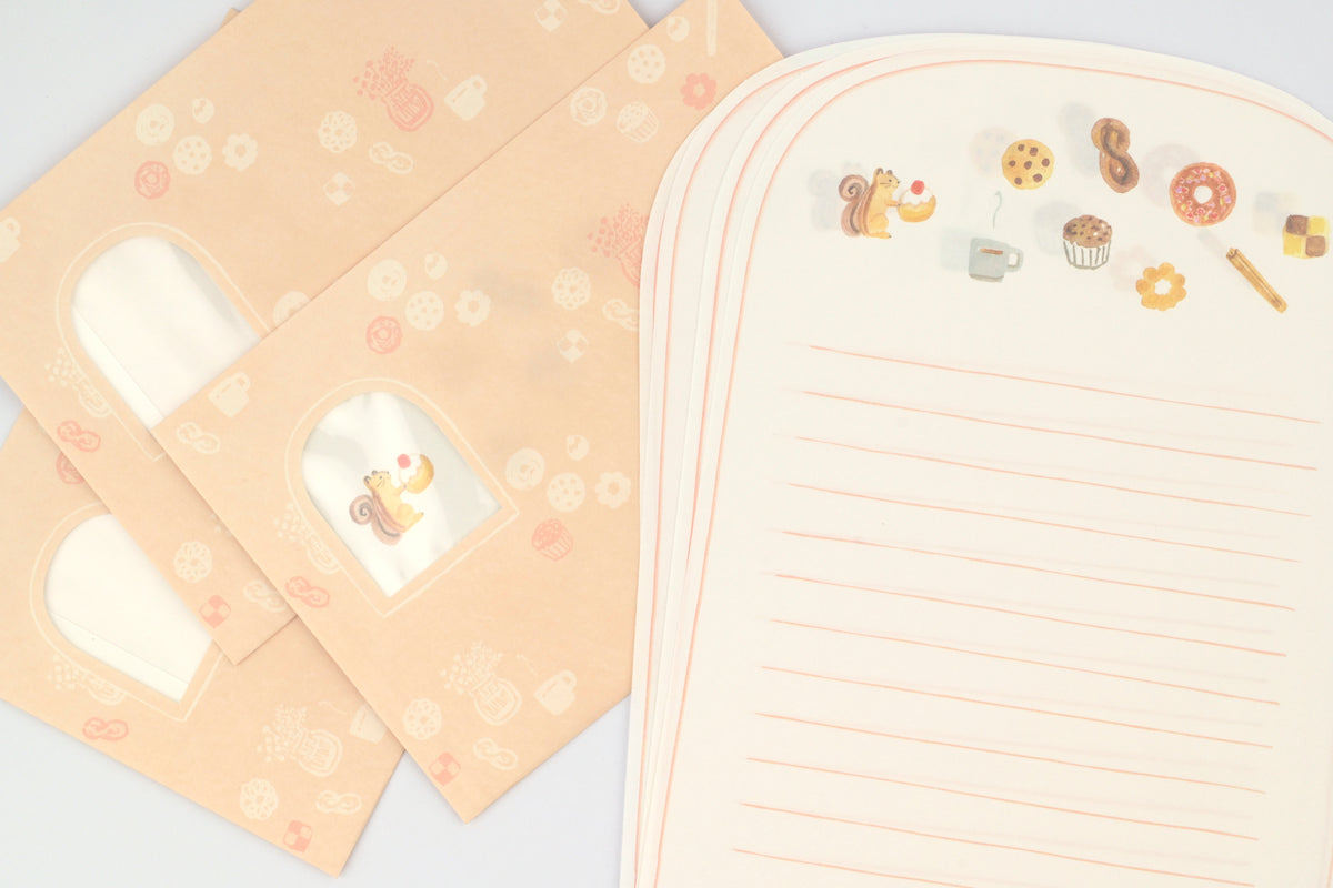 Ryu-Ryu x Honjo Ayako Letter Set - Pale Watercolor - Squirrel and Snacks