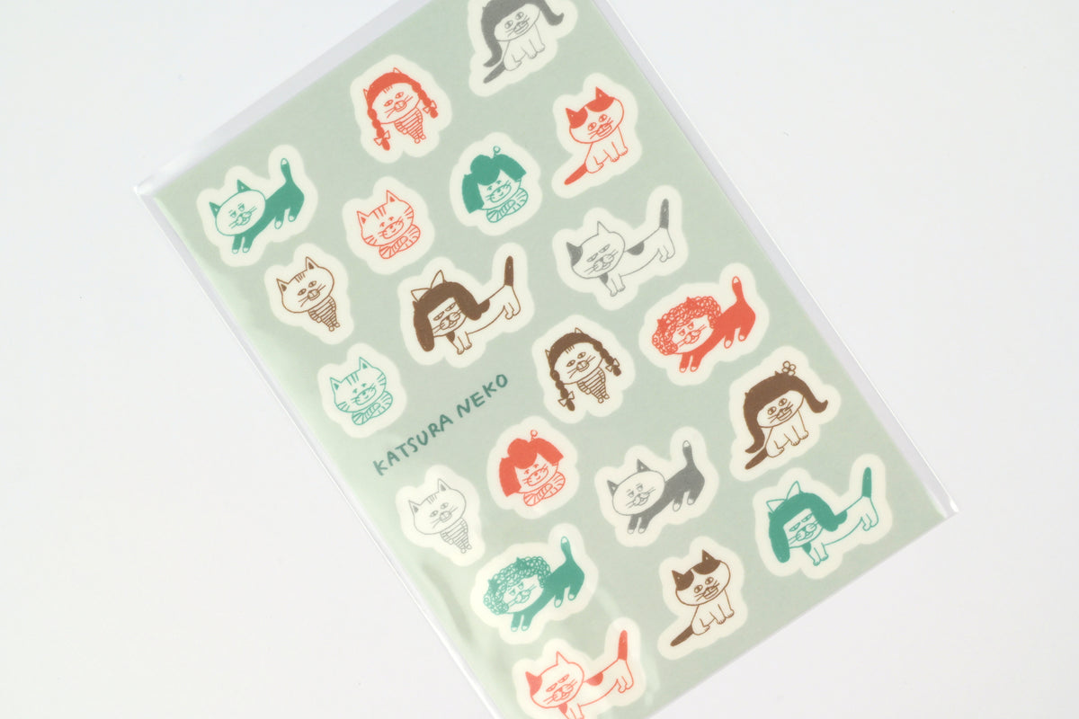 Mizushima x Shibata Keiko Tracing Paper Sticker - Cats and Wigs