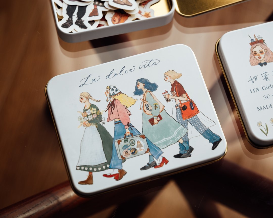 La Dolce Vita Sticker Set with Tin - We Happily Move Forward